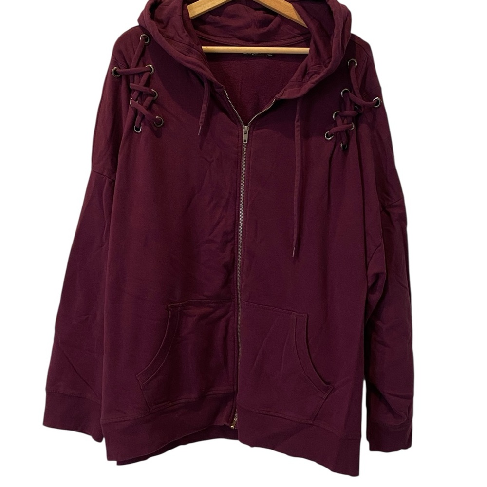 Torrid Deep Burgundy Lace-Up Hoodie Jacket